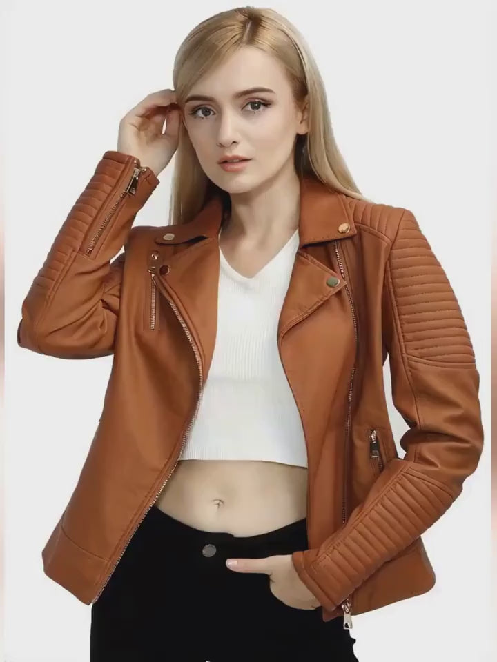 Women’s Leather-Look Short Motorcycle Jacket – Casual & Versatile Coat