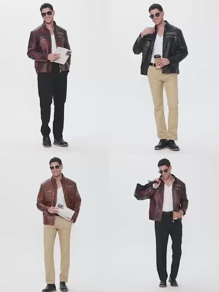 Men’s Vintage Biker Jacket – Full Zip Warm Lined Jacket