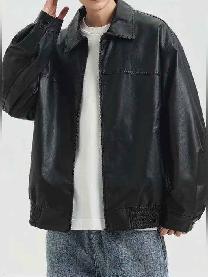 Men’s Casual Outdoor Zip-Up Motorcycle Jacket – Lightweight Black Stylish Outerwear