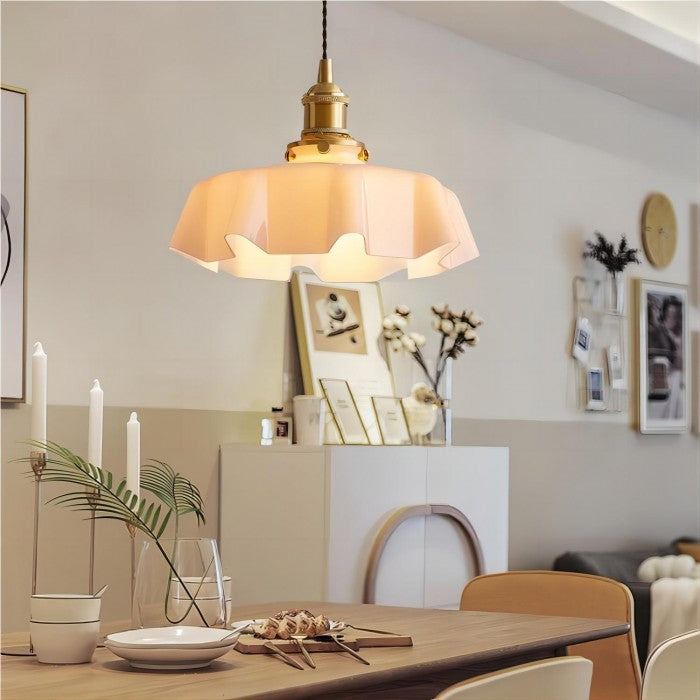 Retro Glass Flower Pendant Light Fixture - Cream Hanging Lamp for Living Room & Dining Room Decor