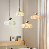 Retro Glass Flower Pendant Light Fixture - Cream Hanging Lamp for Living Room & Dining Room Decor