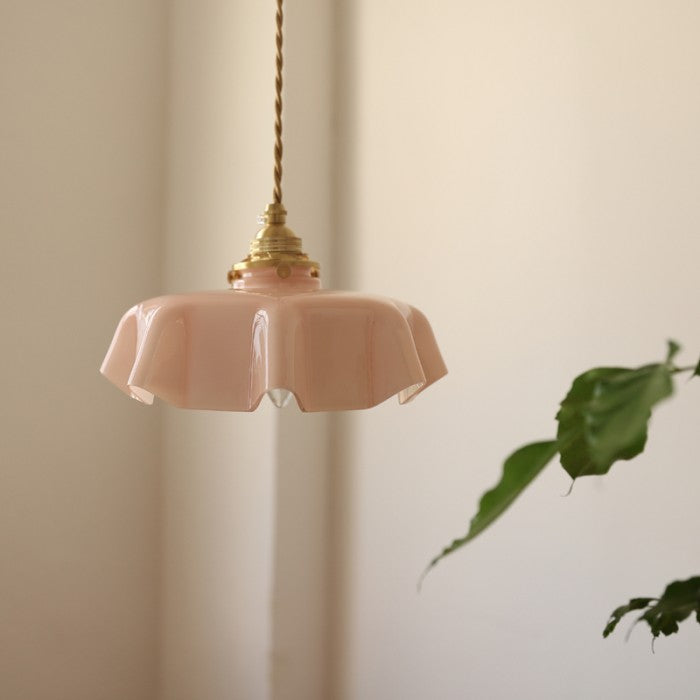 Retro Glass Flower Pendant Light Fixture - Cream Hanging Lamp for Living Room & Dining Room Decor