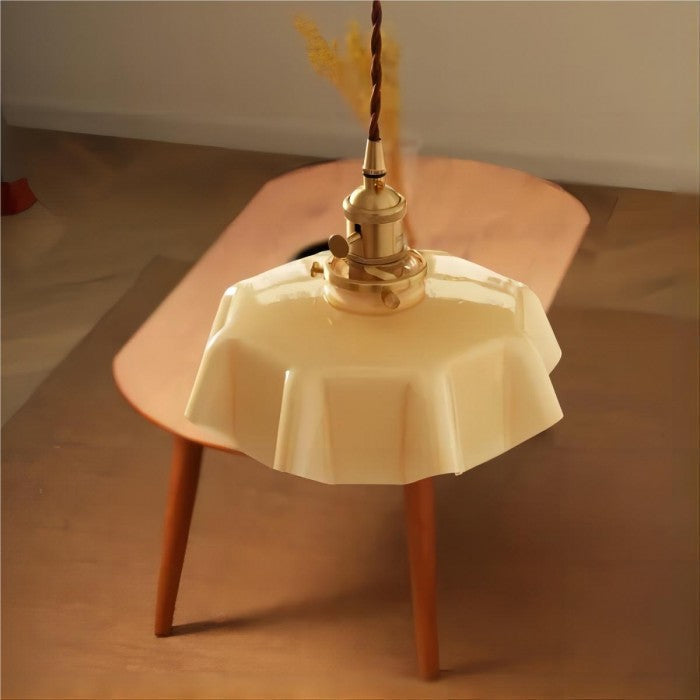 Retro Glass Flower Pendant Light Fixture - Cream Hanging Lamp for Living Room & Dining Room Decor