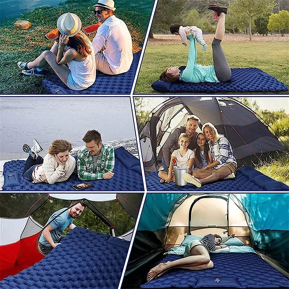 Double Camping Sleeping Pad with Built-in Foot Pump and Pillow