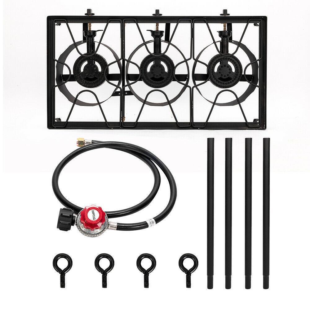 Outdoor Camping Stove Grill: Portable Propane 3-Burner Cooker (225,000 BTU)