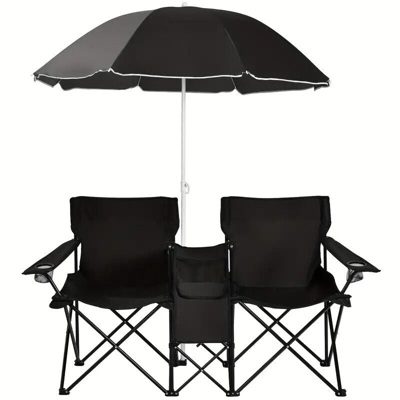 Portable Double Chair with Umbrella, Table, and Cooler