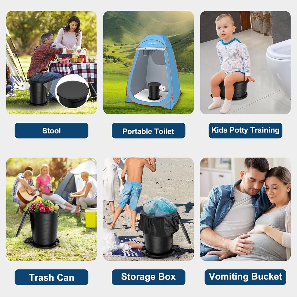 Portable Toilet for Camping: Retractable with Lid & Paper Holder