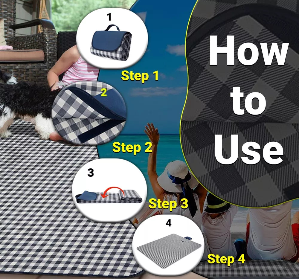 Waterproof XL Outdoor Mat Perfect for Picnics, Camping - 79''x77''