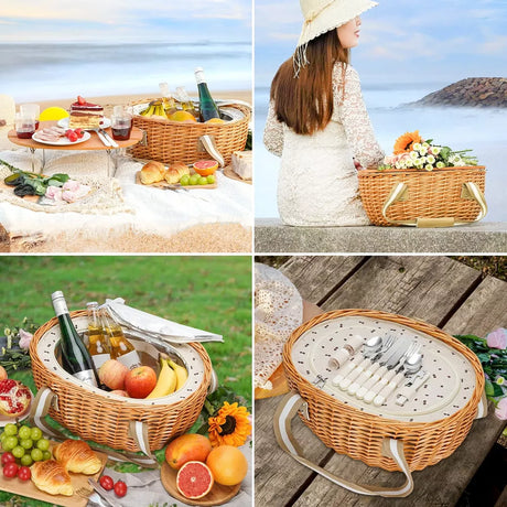 Outdoor Dining Picnic Basket for 2 with Insulated Cooler and Folding Table