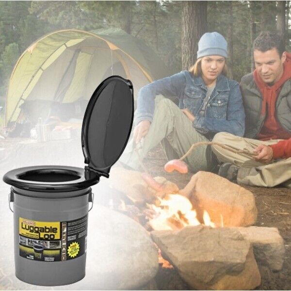 Portable Black Bucket Toilet Seat with Snap-On Lid for Camping