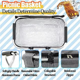 Folding Picnic Basket with Insulated Cooler to Keep Food Fresh Anywhere