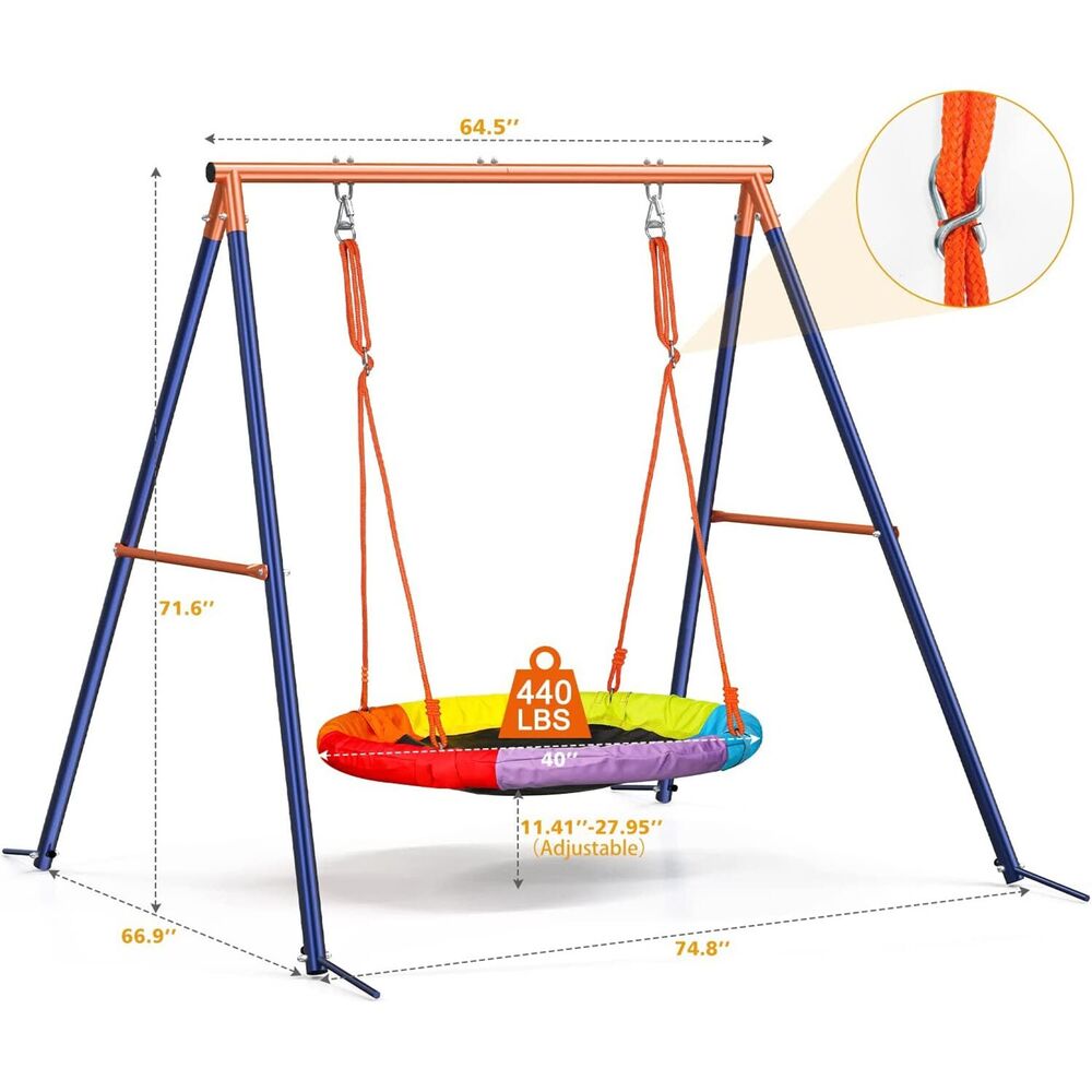 Outdoor Metal Swing Set with Frame Kids Playground