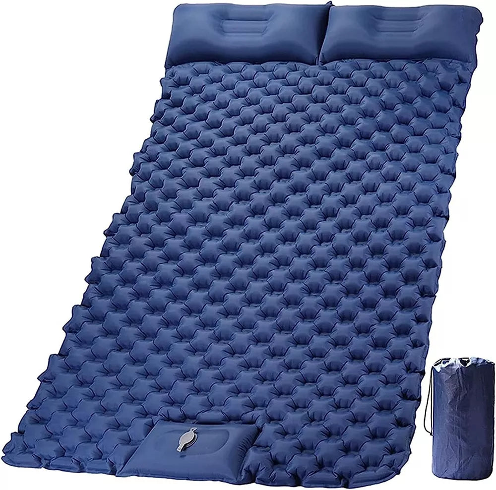 Double Camping Sleeping Pad with Built-in Foot Pump and Pillow