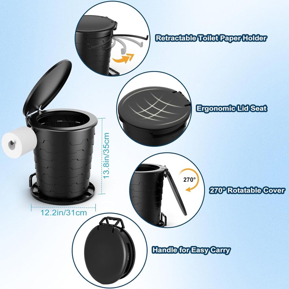 Portable Toilet for Camping: Retractable with Lid & Paper Holder