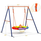 Outdoor Metal Swing Set with Frame Kids Playground