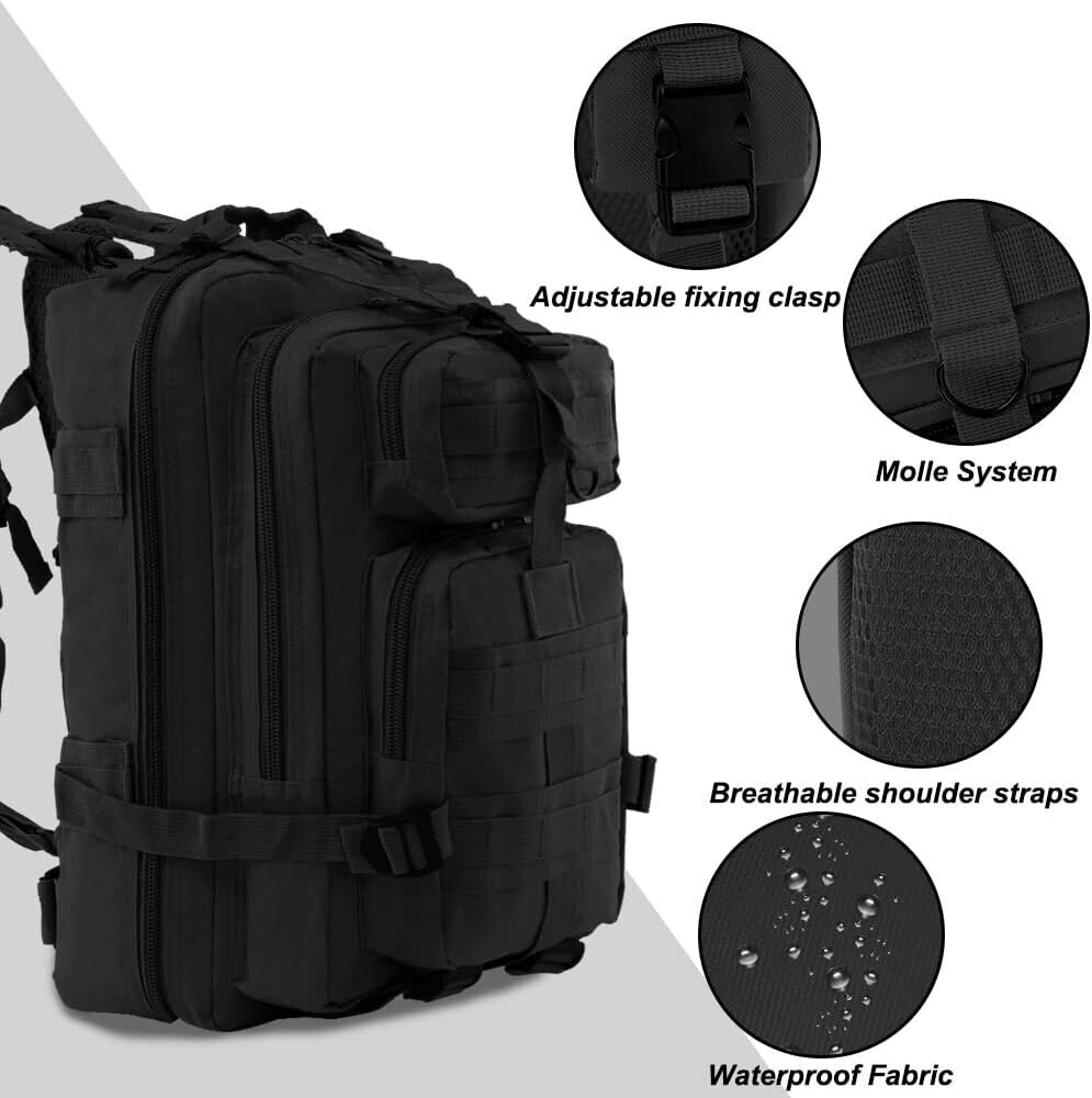 30L Military Black Tactical Backpack - Ideal for Outdoor Adventures