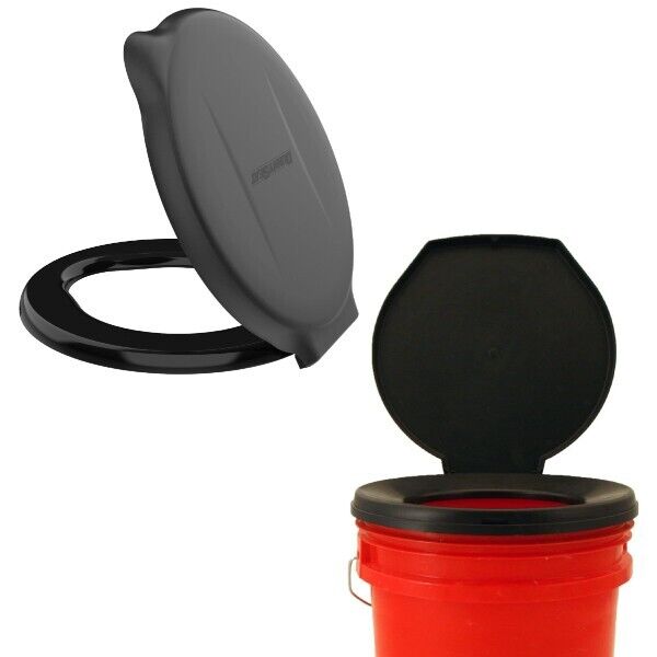 Portable Black Bucket Toilet Seat with Snap-On Lid for Camping