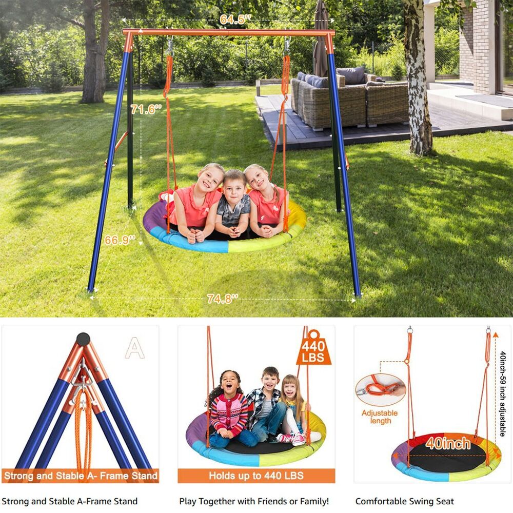Outdoor Metal Swing Set with Frame Kids Playground