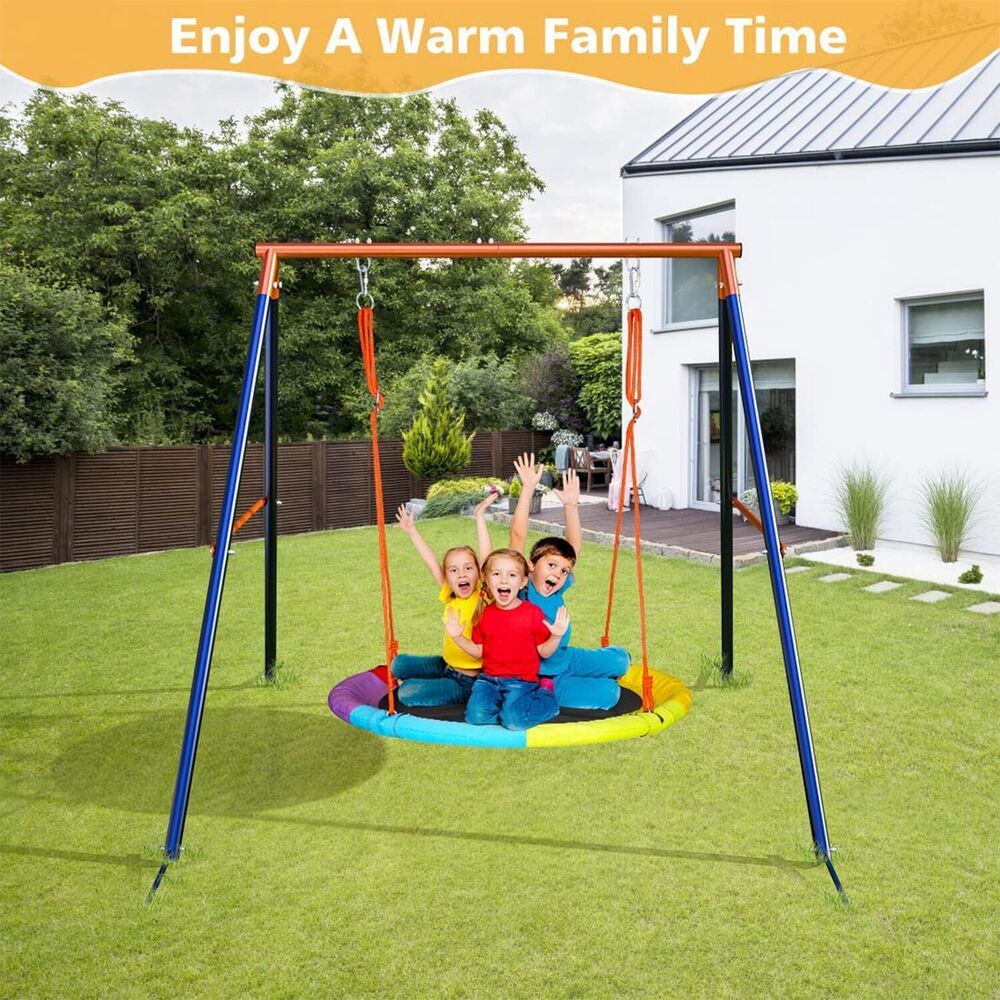 Outdoor Metal Swing Set with Frame Kids Playground