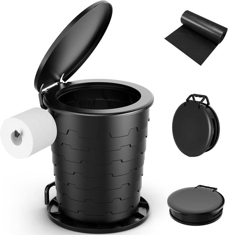 Portable Toilet for Camping: Retractable with Lid & Paper Holder