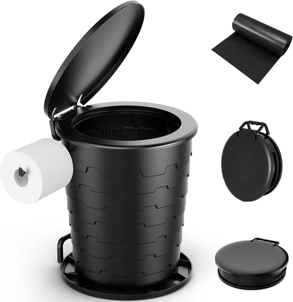 Portable Toilet for Camping: Retractable with Lid & Paper Holder