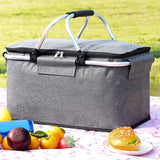 Folding Picnic Basket with Insulated Cooler to Keep Food Fresh Anywhere
