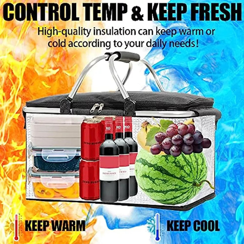 Folding Picnic Basket with Insulated Cooler to Keep Food Fresh Anywhere