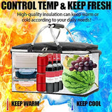 Folding Picnic Basket with Insulated Cooler to Keep Food Fresh Anywhere