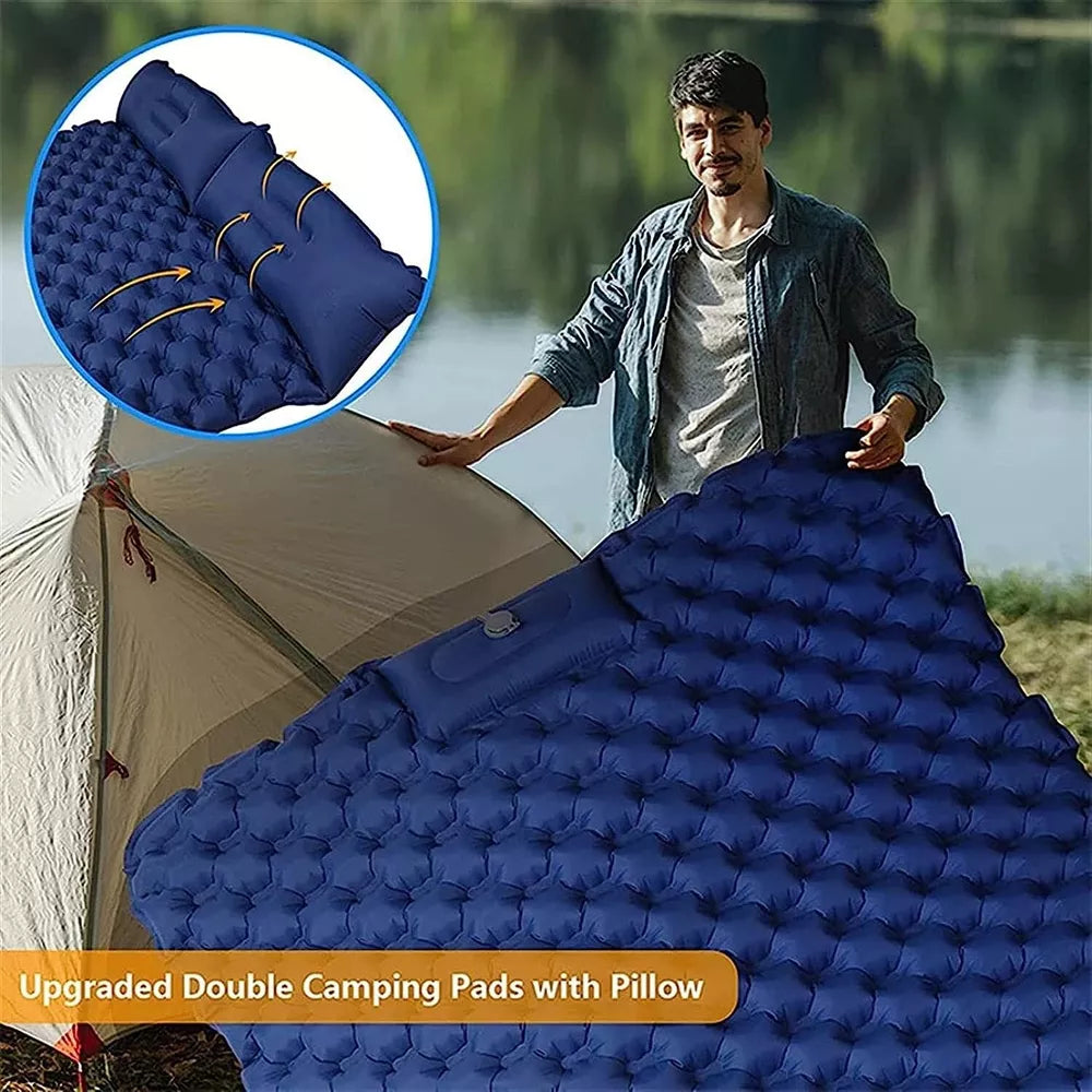 Double Camping Sleeping Pad with Built-in Foot Pump and Pillow