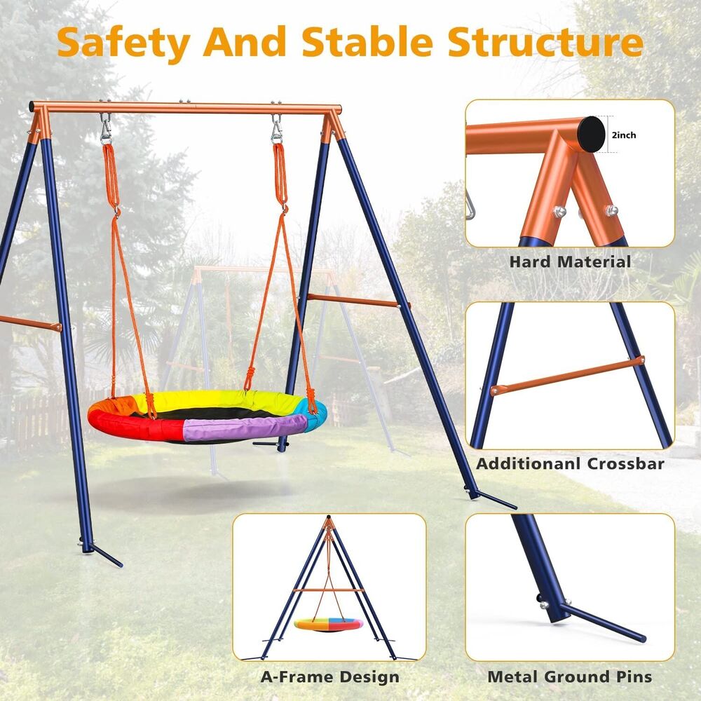 Outdoor Metal Swing Set with Frame Kids Playground