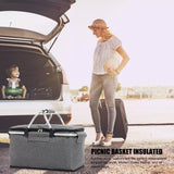Folding Picnic Basket with Insulated Cooler to Keep Food Fresh Anywhere
