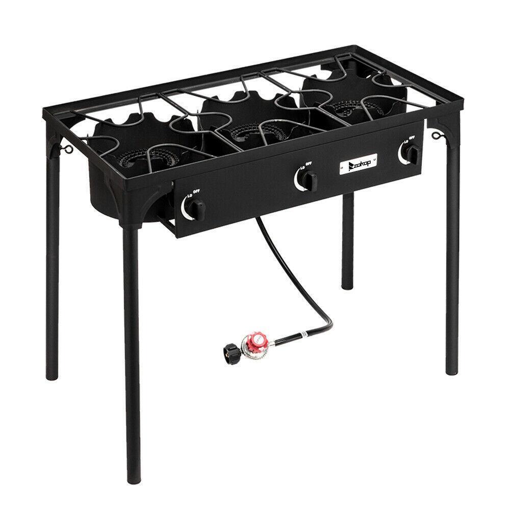 Outdoor Camping Stove Grill: Portable Propane 3-Burner Cooker (225,000 BTU)
