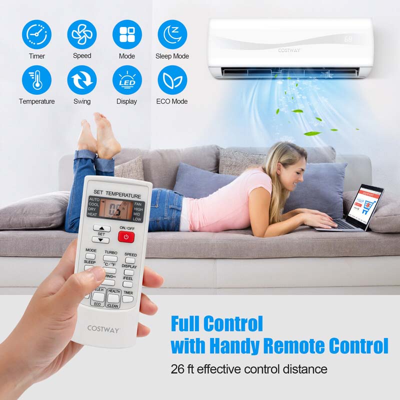 9000 BTU 17 SEER2 Mini Split Air Conditioner & Heater Ductless Inverter System, 208-230V Wall-Mounted AC Unit with Heat Pump