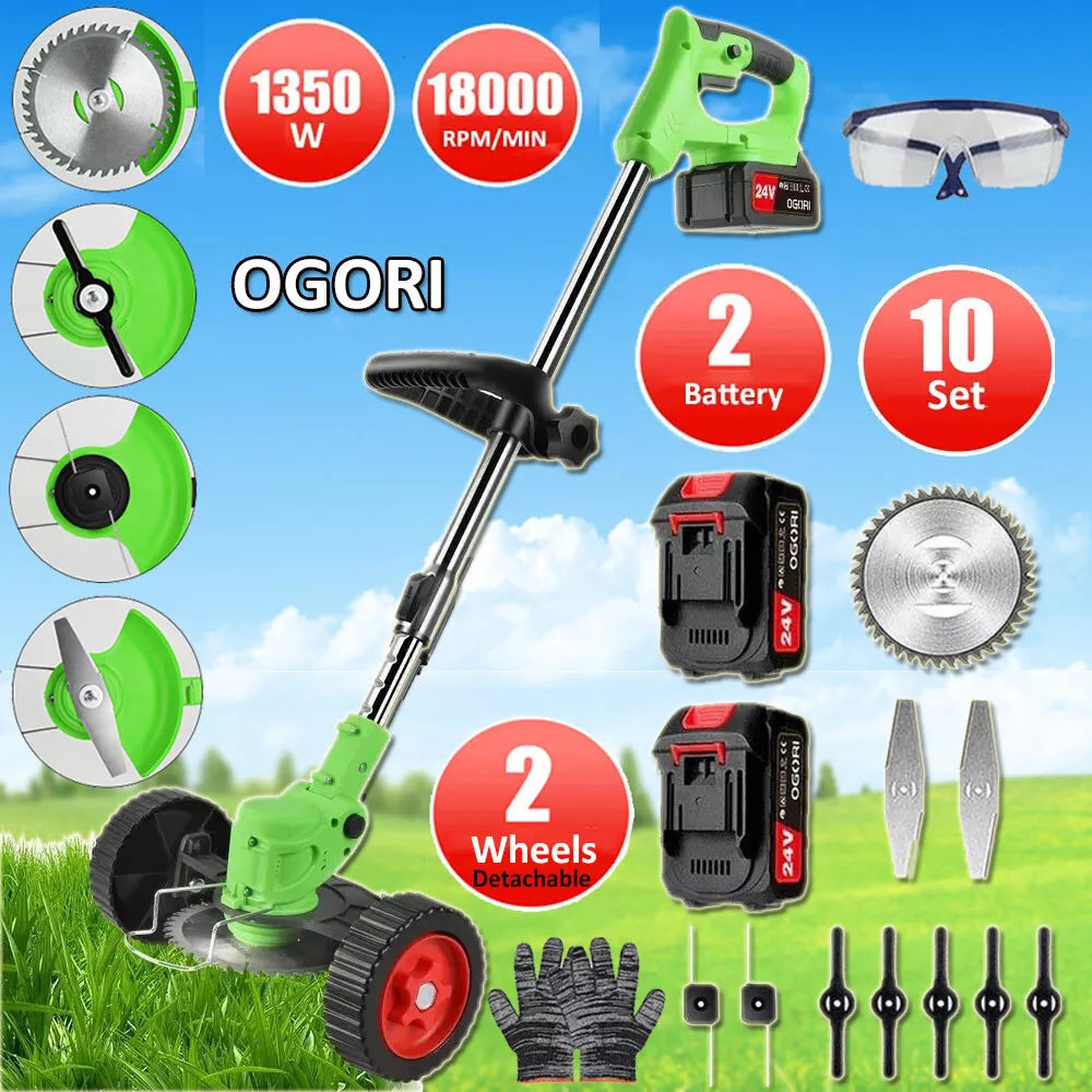 24V Cordless Grass Trimmer | 4-in-1 Adjustable Cutting Head & Powerful Battery for Residential Lawn Care