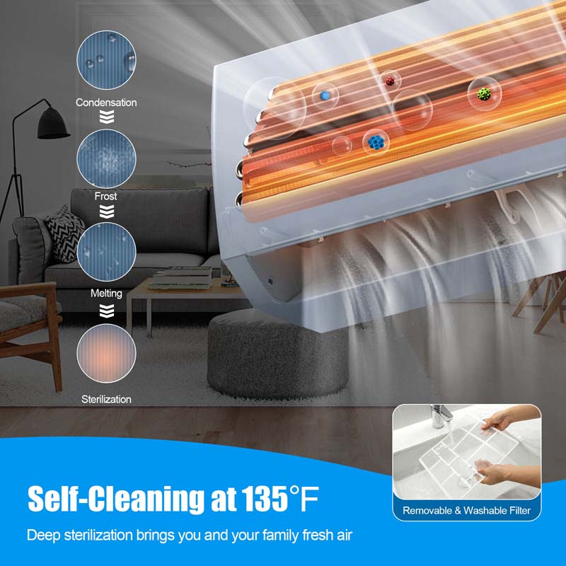 9000 BTU 17 SEER2 Mini Split Air Conditioner & Heater Ductless Inverter System, 208-230V Wall-Mounted AC Unit with Heat Pump