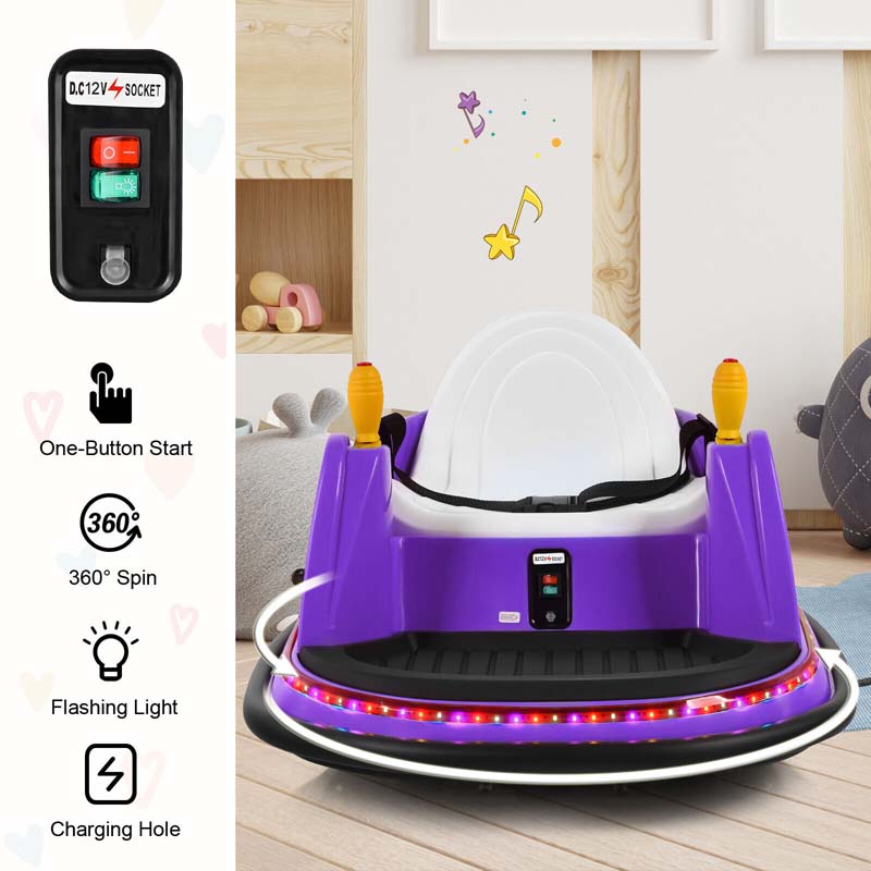 12V Toddler Bumping Car, Battery Powered Baby Ride on Bumper Car with Dual Joysticks, Flashing LED Light & 360 Degree Spin