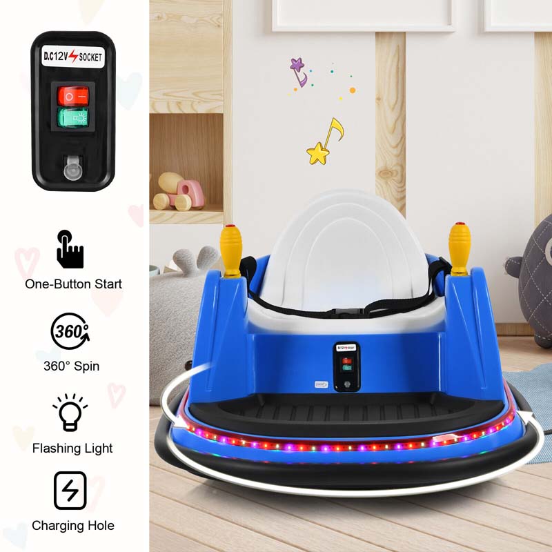 12V Toddler Bumping Car, Battery Powered Baby Ride on Bumper Car with Dual Joysticks, Flashing LED Light & 360 Degree Spin