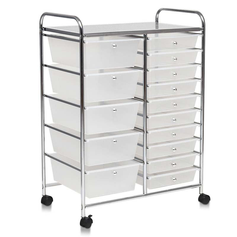15-Drawer Storage Drawer Cart Tools Scrapbook Paper Organizer Cart Office School Utility Cart Rolling Storage Cart with Wheels