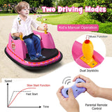 12V Toddler Bumping Car, Battery Powered Baby Ride on Bumper Car with Dual Joysticks, Flashing LED Light & 360 Degree Spin