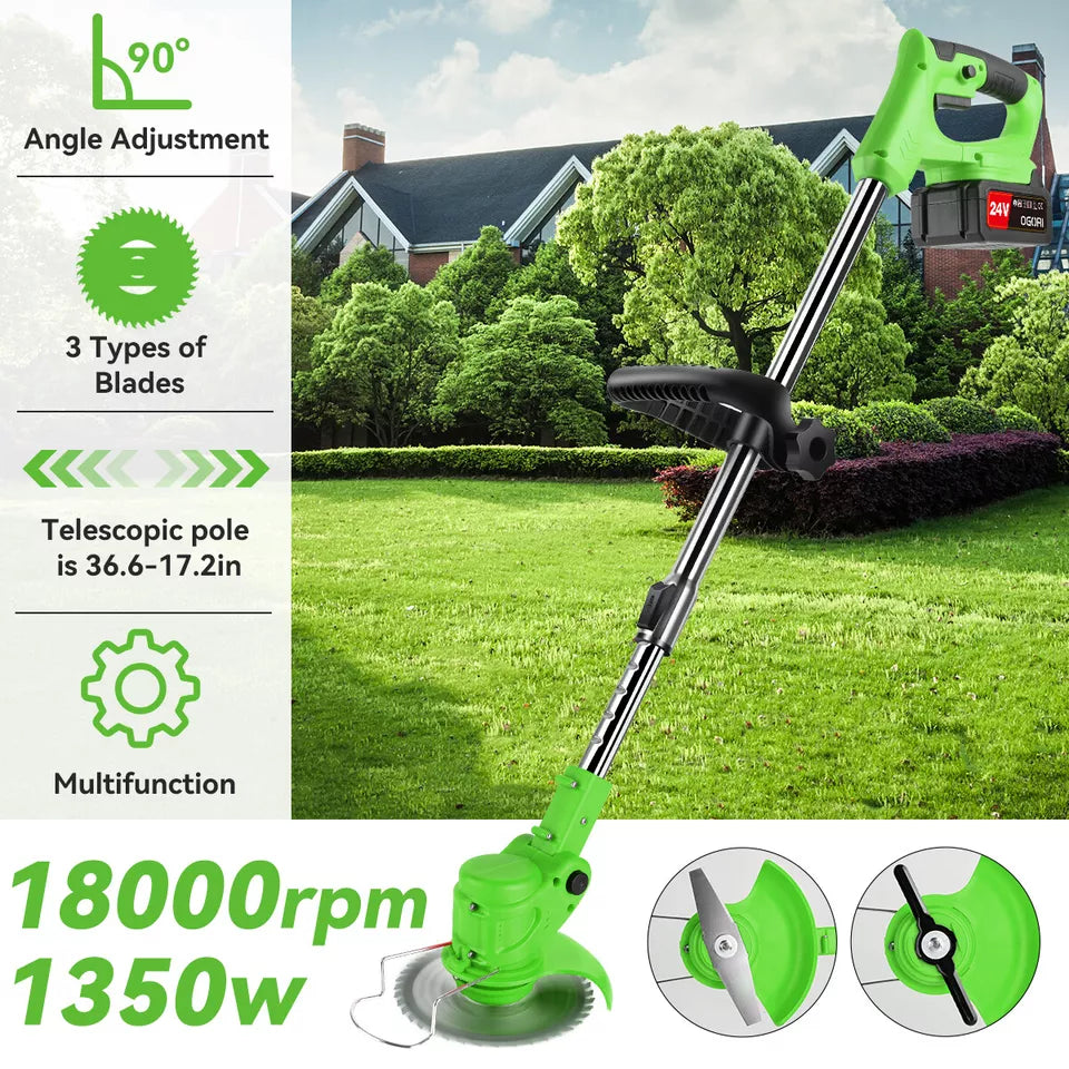 24V Cordless Grass Trimmer | 4-in-1 Adjustable Cutting Head & Powerful Battery for Residential Lawn Care