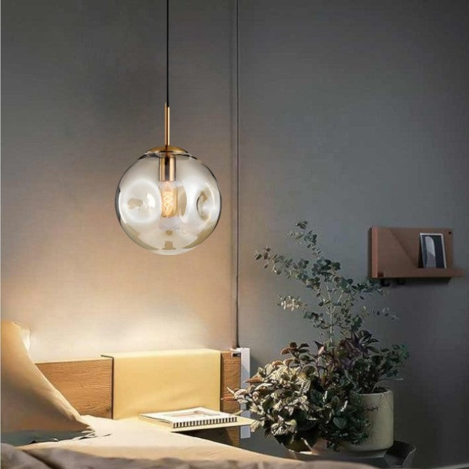 Glass Spherical Pendant Light Fixture - Modern Hanging Lamp for Kitchen, Dining Room & Living Spaces