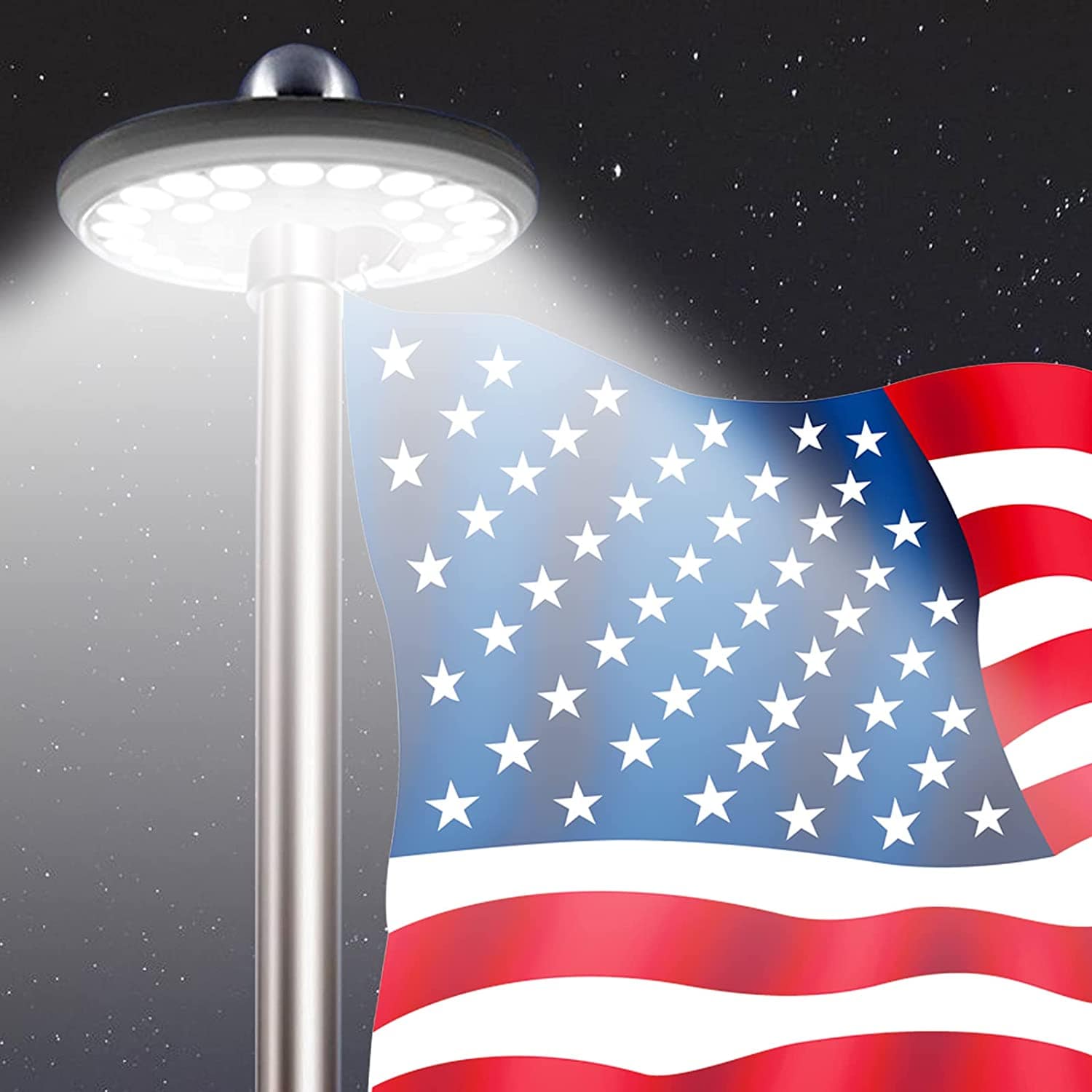 128 LED Solar Power Flag Pole Lights - #2024 Upgraded Design (125,000+ Hours)