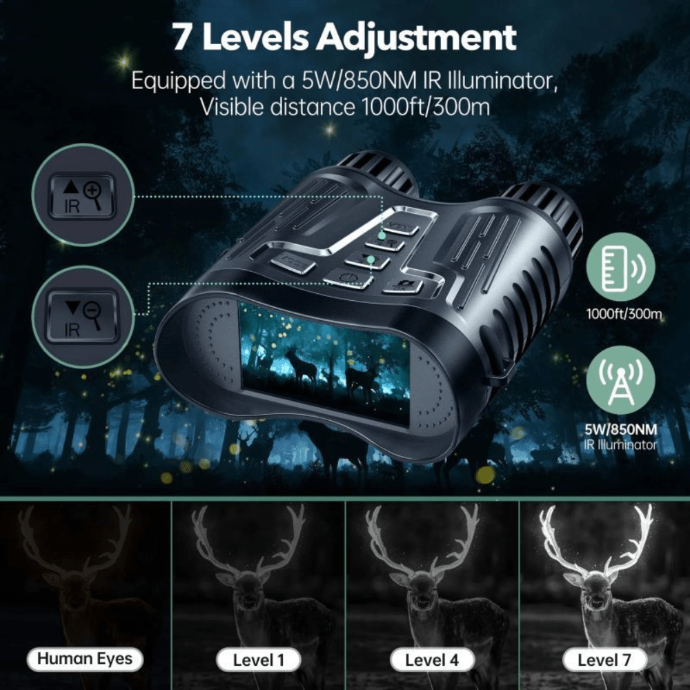 Ultra HD Night Binoculars | 8X Zoom, 7-Level Infrared & 4K Recording for Wildlife Observation and Nighttime Adventures