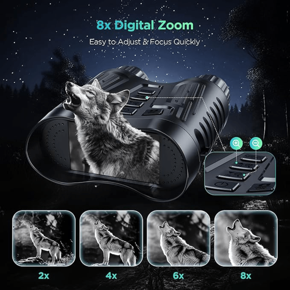 Ultra HD Night Binoculars | 8X Zoom, 7-Level Infrared & 4K Video Recording for Wildlife Observation and Nighttime Adventures