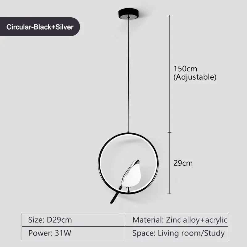 Circle Pendant Lamp with Bird Motifs – Modern Lighting Fixture for Home Decor & Unique Ceiling Design