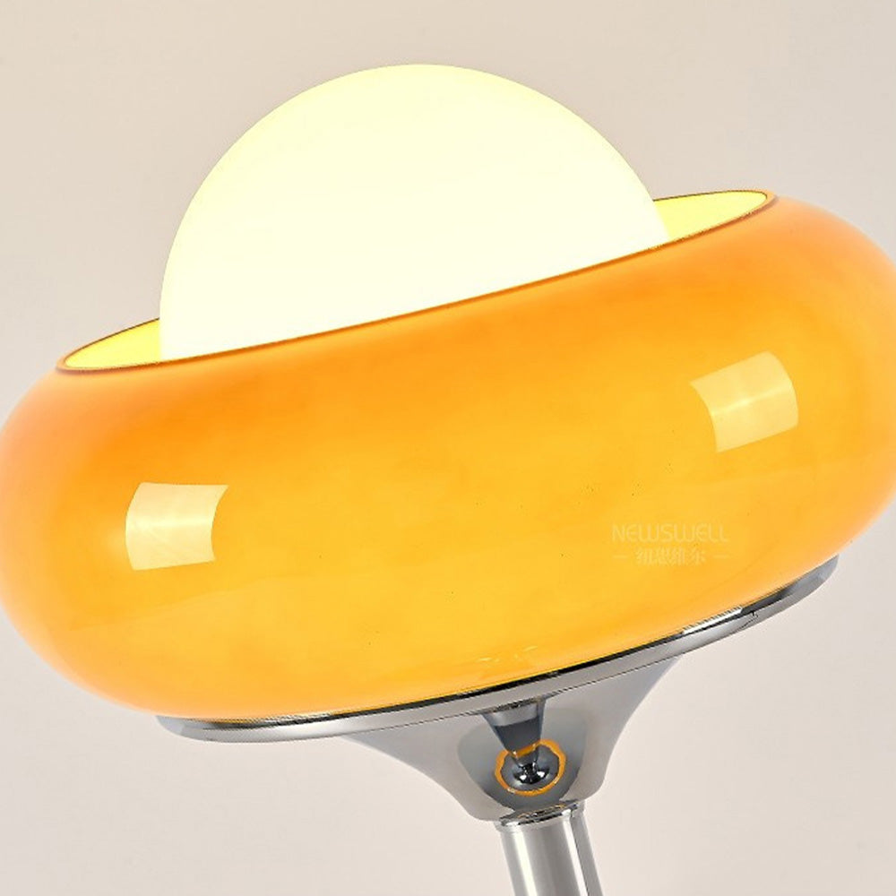 Vintage Bauhaus Glass Table Lamp with Yellow Shade - Mid-Century Modern Lighting for Living Room & Bedroom