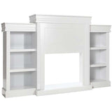 70" Mantel Fireplace TV Stand with 28.5" 750W/1500W Electric Fireplace Insert, Modern Media Fireplace Cabinet Built-in 6 Storage Shelves